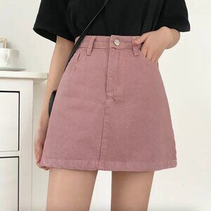 High Waist Pink Denim Skirt